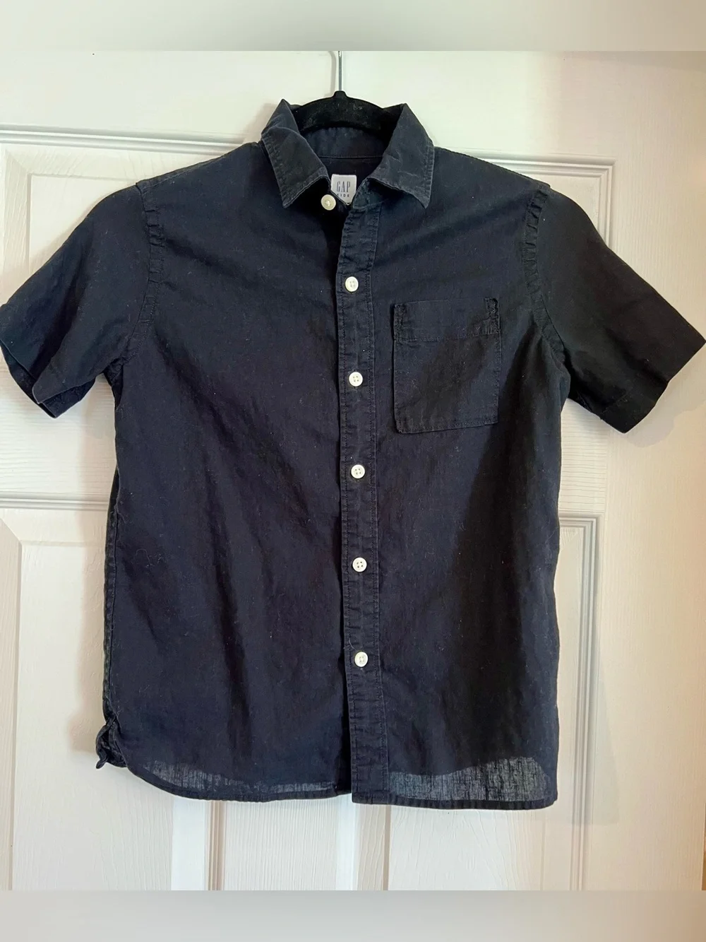GAP Kids Boys Linen Short-Sleeve Button-Down Shirt - Black, Size Small